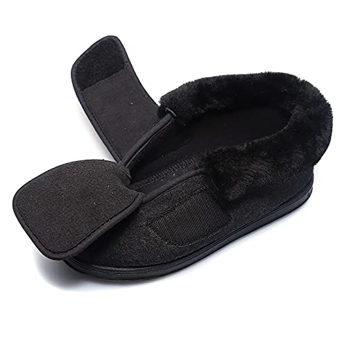 Zzxv Zapatillas Ortopédicas Mujer Invierno, Espuma de Memoria Antideslizante Invierno Cálido Cómodas Suave Punta Cerrada, Zapatos para Pies Hinchados, Artritis y Edema, Juanetes,Negro,38 EU