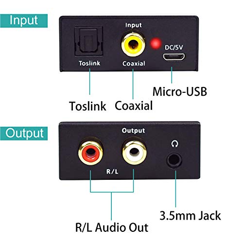 192kHz Digital Analógico Convertidor,Ozvavzk DAC Audio Óptico Coaxial(RCA) Toslink SPDIF a Estéreo RCA y Jack 3.5mm Convertidor con Cable Óptico