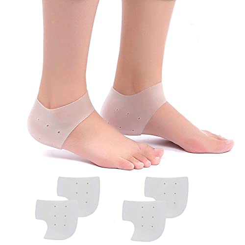 2 Pares Mangas de Gel de Silicona Tacón Almohadillas de Reparación de Tacón Almohadilla de Pie Protector para Fascitis Plantar, Espolones de Tacón, Dolor de y Crack, Piel Seca Pies Hombres y Mujere