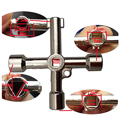 2 Piezas Llave de Ascensor,Llave Cruz Armarios,Llave Multifunción,Llave Cruzada Contadores Agua 4 en 1,Llave Triangular para Tren Ascensor Eléctrico Gabinete De La Válvula (Plateado)