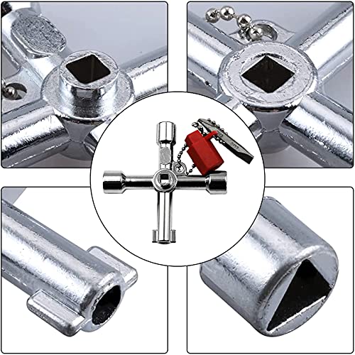 2 Piezas Llave de Ascensor,Llave Cruz Armarios,Llave Multifunción,Llave Cruzada Contadores Agua 4 en 1,Llave Triangular para Tren Ascensor Eléctrico Gabinete De La Válvula (Plateado)