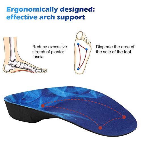 3/4 Plantillas de calzado ortopédico Soportes de arco alto Plantillas de zapatos para la fascitis plantar,Pie plano, Sobre-pronación,Alivio del dolor del talón para Hombre y Mujer (Azul, 36/41EU)