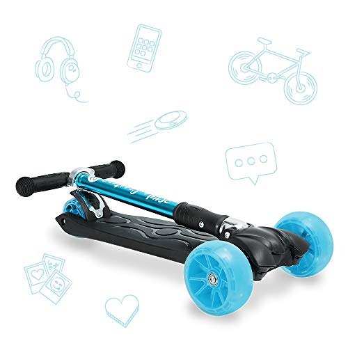 3StyleScooters® RGS-3 Patinete Scooter Tres Ruedas para Niños Mayores Niños de 7 Años o Más con Luces LED en Ruedas de 5cm, Diseño Plegable, Manillar Ajustable (Azul, 7 Años y Más)