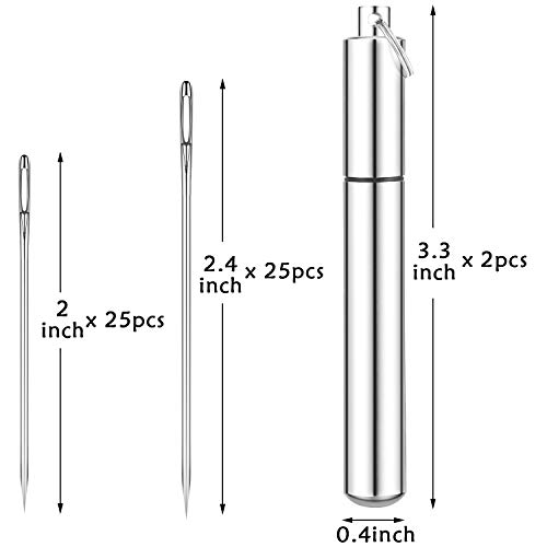 50 Piezas Agujas Artesanales de Costura Coser de Ojo Grande con 2 Piezas Cajas de Agujas Impermeable de Aluminio para Costura de Manualidades Artísticas, 2 Pulgadas y 2,4 Pulgadas