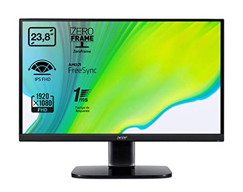 Acer KA242Ybi - Monitor de 23,8" Full HD 75 Hz (60,5 cm, 1920x1080, Pantalla IPS LED, ZeroFrame y FreeSync, 250 nits, Tiempo de Respuesta 1ms, Conector VGA) - Color Negro