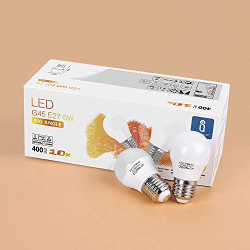 Aigostar -10 x Bombilla LED E27, Casquillo gordo 5W, Bajo consumo, 400lm, Luz calida 3000K, Ahorro de energía, no regulable - Caja de 10 unidades