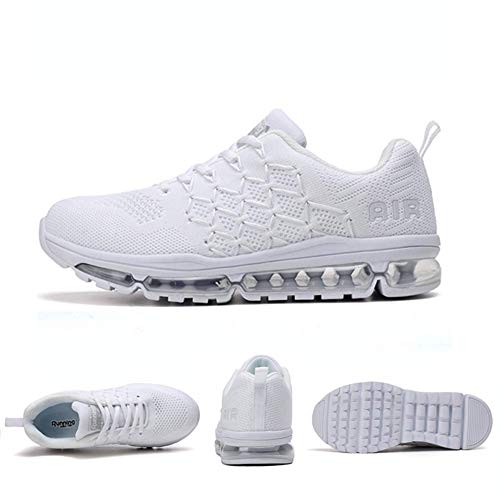 Air Zapatillas de Running para Hombre Mujer Zapatos para Correr y Asfalto Aire Libre y Deportes Calzado 1643 Unisexo White 38