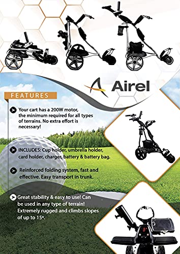 Airel Carrito de Golf Eléctrico Plegable | Carro Golf Batería de Gel | Carro Golf 3 Ruedas | Carrito Golf Plegable | Golf Trolley | Golf Cart| Carro Golf