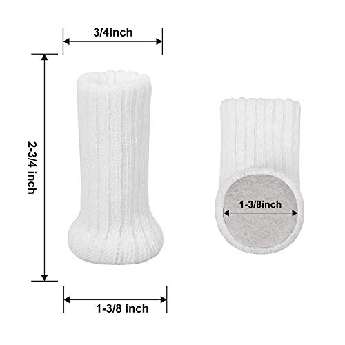 AIRUJIA Calcetines para patas de silla, 32 piezas de punto elásticos para muebles, protectores de suelo, doble grosor, para patas cuadradas redondas con diámetro de 2,5 a 5 cm (blanco)