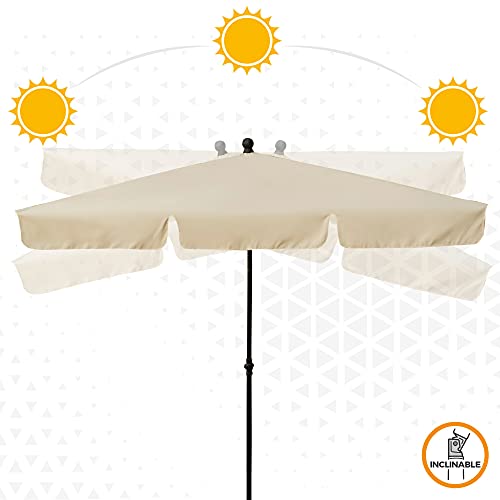 Aktive 85090 - Sombrilla terraza exterior, Sombrilla rectangular, Sombrilla balcón rectangular, filtro UV, color crema, 200x150 cm, palo flexible, altura regulable, Aktive Garden