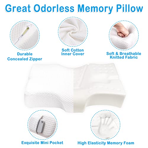 Almohada Viscoelastica Almohada Cervical Ortopedica Dormir Ergonómica Altura Ajustable Para Dolor de Cuello con Cubierta de Tela Tejida Lavable con Espuma de Memoria Suave Transpirable