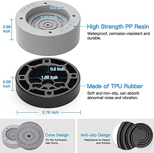 Almohadillas Antivibraciones para Lavadoras, 4 Piezas Soporte de Goma antivibracion/Amortiguador de vibraciones, Antideslizantes, Reducir Ruido, Piezas accesorios para pies lavadora y secadora