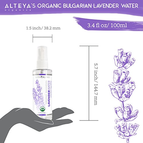 Alteya Organic Agua Floral de Lavanda 100 ml Spray – Antiséptico y Antiinflamatorio - Producto Orgánico con Certificado USDA, Destilado al Vapor de Flores de Lavandula Angustifolia Búlgara y Vendido por el Propio Cultivador y Destilador Alteya Organics