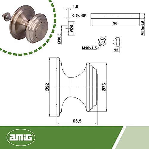 Amig - Pomo Mod 13 Plateado con Tirador Tallado de Latón Macizo con Acabado Cromado Mate para Puertas Exteriores de Entrada | Diámetro Tirador Ø76 mm · Altura 63,5 mm | Incluye Tuerca de Fijación