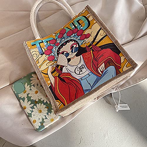 AnXiongStore Bolso de Mano de Gran Capacidad de Moda Retro de la ópera de Pekín Personalidad Lienzo Creativo Bolso de Hombro de Mujer Elegante Modelo Dos