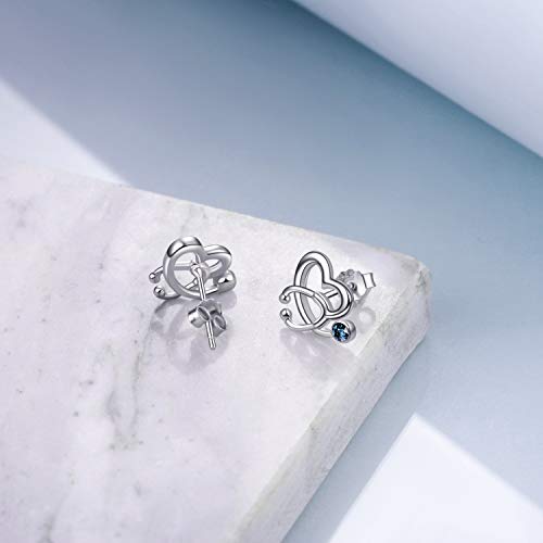 AOBOCO Pendientes de Botón de Enfermera de Plata Esterlina, Pendientes de Botón de Estetoscopio con Cristal, Regalo de Joyería para Doctor Enfermera Estudiante de Medicina (Azul)