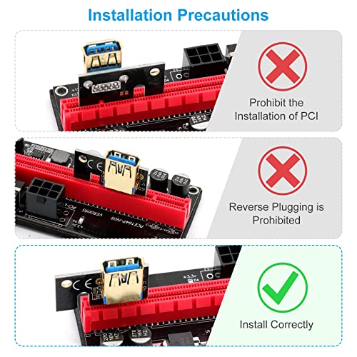 APKLVSR 6PCS PCI-E Riser 009S 16X Extender Cable GPU Riser Express Cable Adaptador Tarjeta con Cable USB 3.0 Extensión de Gráficos LED para Criptomonedas Bitcoin Litecoin Eth Coin Mining