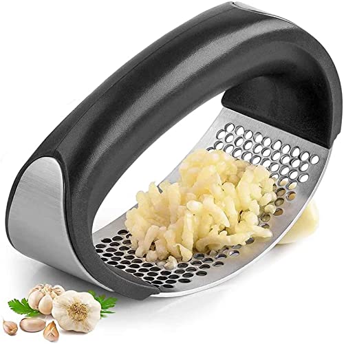 APKLVSR Prensa Ajos, Acero Inoxidable Triturador Utensilios Cocina Profesionales Picadora Ajos con Mango Ergonómico, Pelador Ajo Silicona, para Cebolla y Ajo, Cocina Casera, Fácil de Limpiar