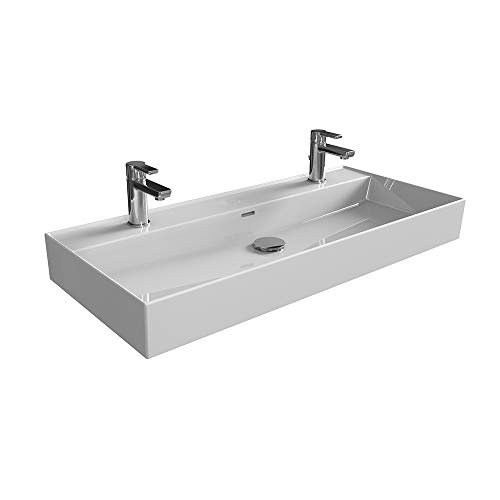 AQUA BAGNO Lavabo doble de diseño en estilo moderno, lavabo de pared, en blanco, lavabo de cerámica, 1004 x 465 x 130 mm