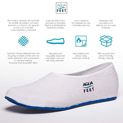 Aquafeet Zapatilla Antideslizante Diferentes usos Dentro y Fuera del Agua Ducha, Piscina, Sauna, Viaje, Descanso, Barco, hoteles, Relax,(Blanco, M: 42-44)