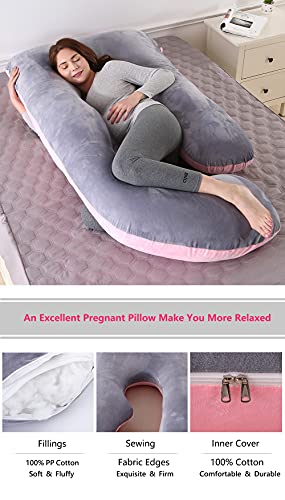 ARNTY Almohada Embarazada u Dormir,Almohada para Embarazadas,Almohada de Maternidad con Funda Extraíble y Lavable para Espalda,Dormir Y Alimentarse (Terciopelo-Rosa&Gris)