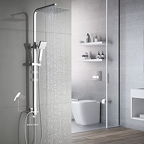 AuraLum Columna de Ducha Acero Inoxidable, Barra Ducha Altura Ajustable 720-1240mm, con 10'' Ducha de Lluvia y Ducha de Mano, Set de Ducha para Baño