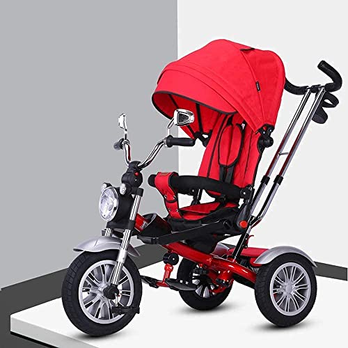 Baby Trike Triciclo, asiento ajustable y luces dinámicas de colores musicales, y un empujador desmontable toldos grandes, ruedas bloqueables, canasta grande (Color: Rojo) (Color: Gris) s para 1 Happy