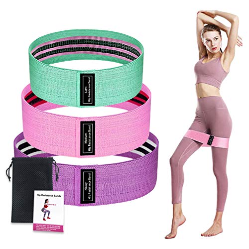 Bandas Resistencia, 3 Elasticas Fitness Bandas para Yoga Cintas Elasticas Antideslizantes para Gluteos, Cadera, Piernas, Brazos Accesorios con Guía de Ejercicios y Bolsa Almacenamiento,Mujer,Hombre