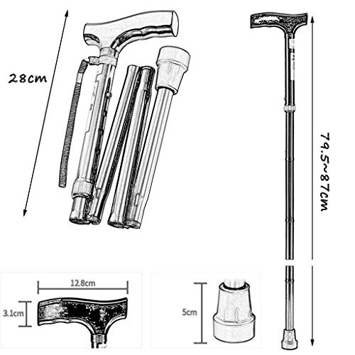 Bastón Plegable Bastones de Caminar con empuñadura de Madera Agarre 5 Niveles de Altura Ajustable para Uso con la Mano Izquierda o Derecha con Base Antideslizante