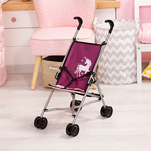 Bayer Design- Buggy para muñecas, plegable, con cintura, Color rosa con unicornio (30537AA)