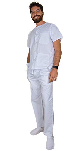 BeBright Uniformes Sanitarios Mujer y Hombre, Pijama Sanitario Blanco, Revisar Cuadro de Medidas (M)