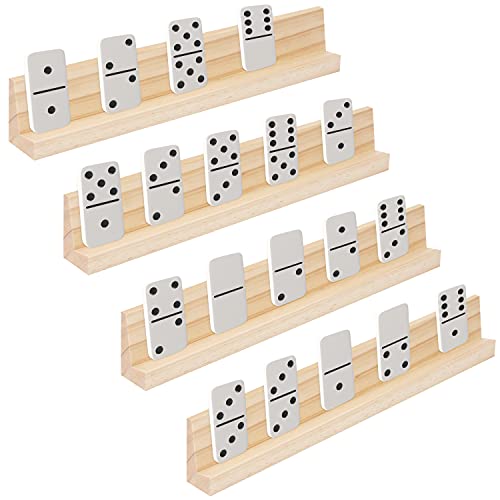 Belle Vous Soporte Fichas Domino (Pack de 4) 33,6 x 2,8 x 4,7 cm - Bandejas Profesional para Fichas de Dominó de Madera - Soporte Cartas Juego de Mesa, Piezas de Palabras, Tren Mexicano, Mahjong