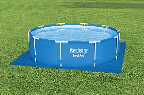 BESTWAY 58001 - Tapiz de Suelo para Piscina 335x335 cm de PVC Resistente Forma Cuadrada Para Piscinas Redondas de 305 cm de Diámetro Color Azul Fácil Instalación