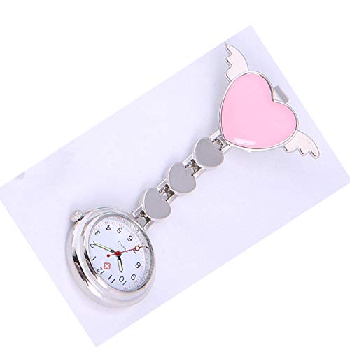 B/H Analógico Reloj de Bolsillo para Enfermera,Reloj de Enfermera Colgante de Dibujos Animados cariñoso,Reloj de Bolsillo con Clip Retro Simple-Rosa,Reloj Bolsillo de Broche para Paramedicos