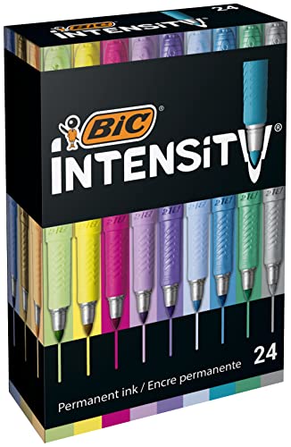 BIC Intensity - Rotuladores Permanentes - Varios Colores Intensos/Pastel/Metalizados, óptimo para regalo, Caja de 24