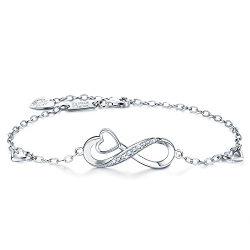 Billie Bijoux Pulsera de Plata esterlina Mujer Símbolo Amor Infinito Brazalete de Mujer Ajustable Regalo Ideal el día de San Valentín (C-Infinity Heart)