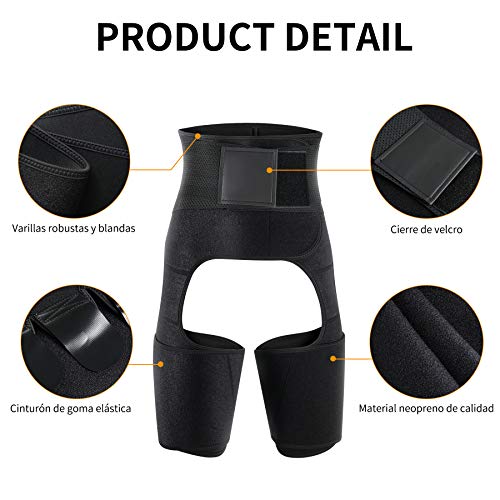 Bingrong Faja Cintura 3 en 1 para Mujer Cinturón Neopreno de Sudoración Entrenador de Cintura Fitness con Velcro Faja Deportiva para Piernas Waist Trainer (Negro, Large)