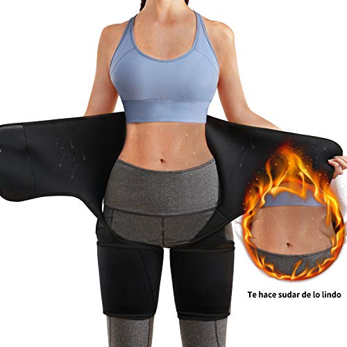 Bingrong Faja Cintura 3 en 1 para Mujer Cinturón Neopreno de Sudoración Entrenador de Cintura Fitness con Velcro Faja Deportiva para Piernas Waist Trainer (Negro, Large)