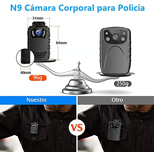 BOBLOV N9 Cámara Corporal, Cámara del Cuerpo para Policía Pequeña Portátil con Visión Nocturna Full HD 1296P para Protección Diaria y Aplicación de la Ley( No Incluye Tarjeta SD)