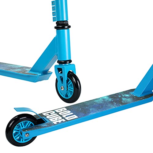 BOLDCUBE Patinetes de Acrobacias - Freestyle Pro Truco de 360 ​​Grados - Plataforma de Aluminio Liviana - Freestyle Stuntscooter para Adultos y niños (Azul Cian)