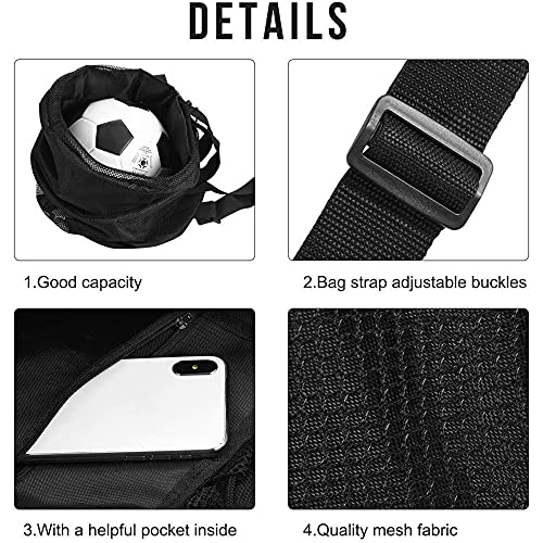 Bolsa de Baloncesto, Bolsa de Fútbol con Cordón, Bolsa de Voleibol de Fútbol, Mochila de Malla Multiusos con Correa Ajustable, para Baloncesto, Fitness, Deportes, Entrenamiento (Negro)