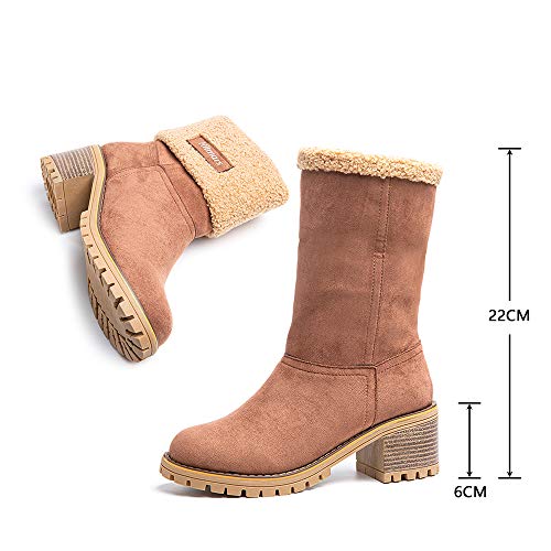 Botas Mujer Invierno Forradas Cálidas Botines Ante Plataforma Zapatos Nieve Cómodos Casual Marrón EU 39