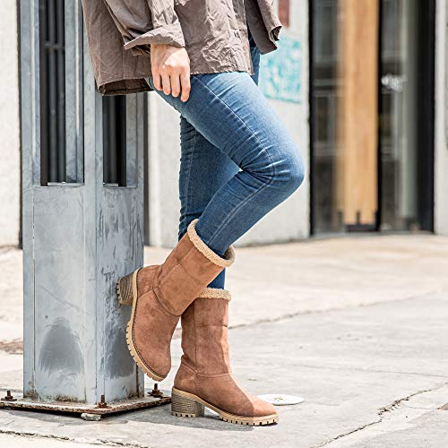 Botas Mujer Invierno Forradas Cálidas Botines Ante Plataforma Zapatos Nieve Cómodos Casual Marrón EU 39