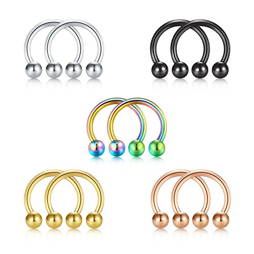 Briana Williams 10PCS 1.2 mm Acero quirúrgico Nariz Septum Herradura aro Pendiente ceja Tragus Labio Piercing Anillo