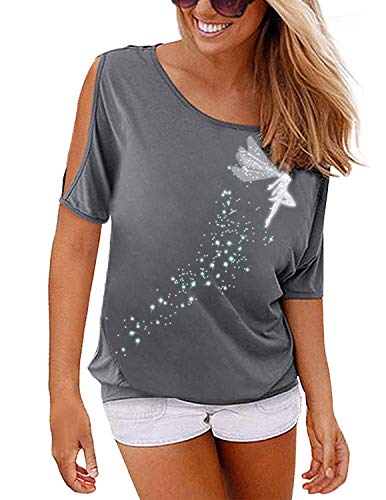 BUOYDM Mujer Casual Camiseta Manga Corta Suelto T-Shirt Tops (XL, Gris)