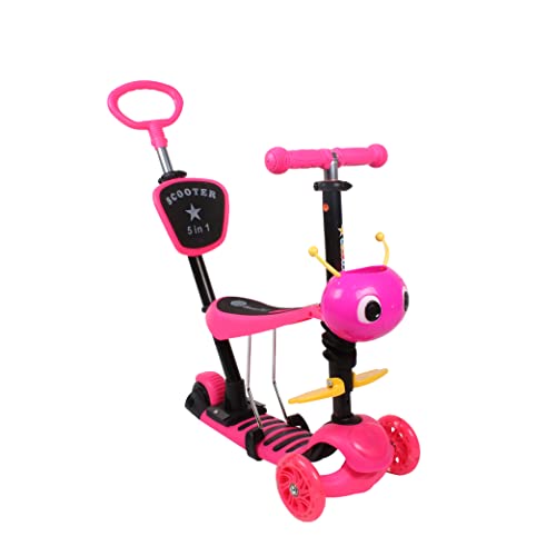 Calma Dragon JC210, Patinete para Niños, Scooter con 3 Ruedas, 5 en 1, con Asiento extraíble, Manillar, Mango de Empuje, Altura Ajustable, Monopatín para niños de 1 a 9 años (Rosa)