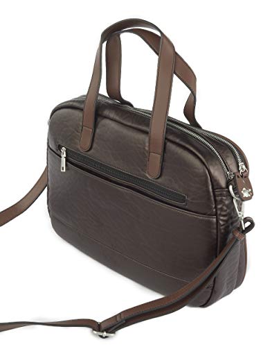 CAMINATTA Maletines Portátil 14” Mujer Marrón Portadocumentos Grande Cuero PU Bolso Bandolera Hombro Cremallera Impermeable Doble Compartimento Tablet Viaje Negocios 37x27x10