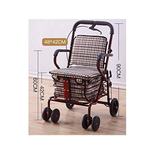 Carrito De La Compra Plegable para Ancianos con Asiento Carrito De La Compra, Andadores para Personas Mayores, Apto para Alturas Inferiores A 158 Cm, Carga 100 Kg (Rojo Vino)