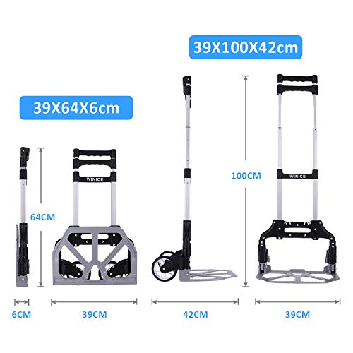 Carro portátil plegable de aluminio resistente de la carretilla del transporte del carro de mano, capacidad de carga de 150 libras, manija telescópica ajustable para el equipaje de viaje oficina