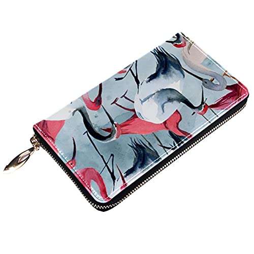 Cartera con cremallera y embrague para teléfono para mujer, diseño de grúa coronada roja, bolso de viaje de cuero bolso de embrague titular de la tarjeta, organizador de pulseras carteras